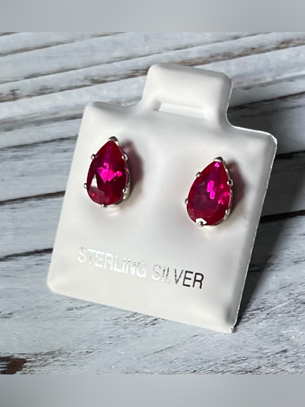Sterling Silver CZ Stud Earrings 8x5mm “Ruby”